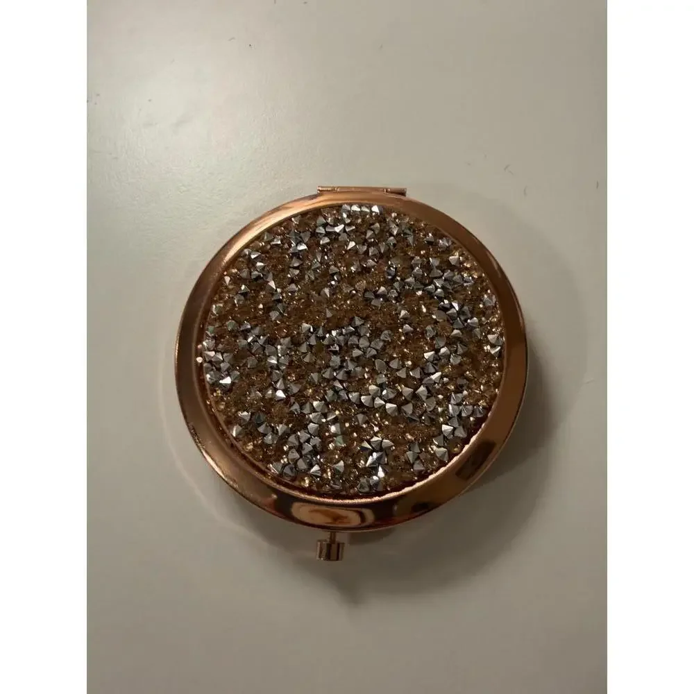 Compact Rose Gold Glitter Crystal Double Mirror
